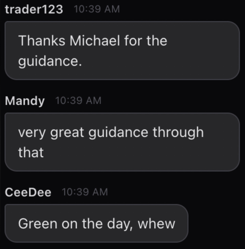 trader123 and Mandy thanking Michael for guidance