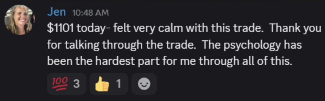 Jen on staying calm during a trade